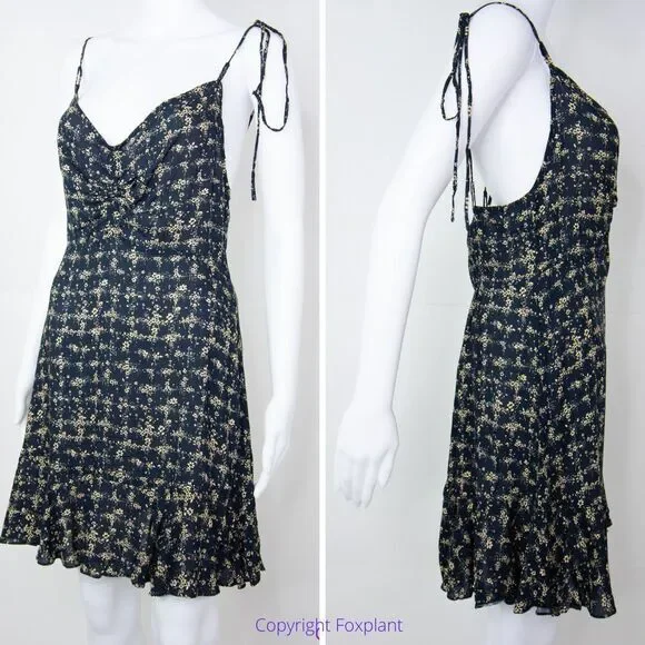 NEW Intimately Free People Caught Up Printed‎ Slip Dress, Black, Medium
